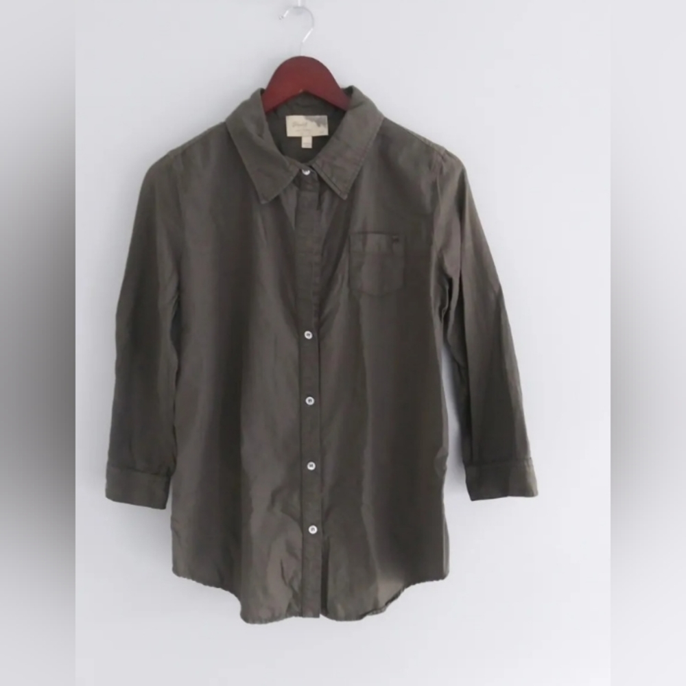 Elizabeth & James SZ L Cohen Shirt Khaki Green Back Zip 3/4 Sleeves